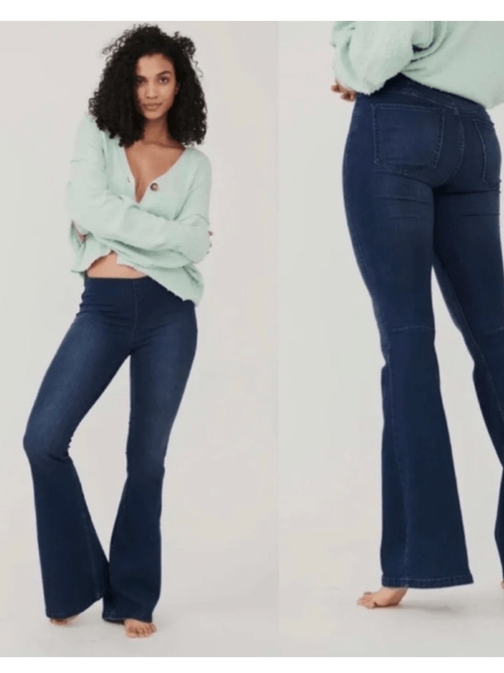 Free People Women’s Penny Pull On Flare Jeans Rich Blue Sz 27 Hippie kick Boho
